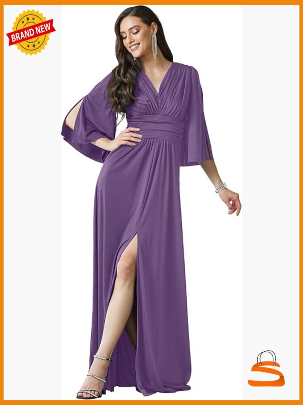 Bridesmaid Maxi Dress V-Neck Short Sleeve A-Line Floor Length Plus Size Gown